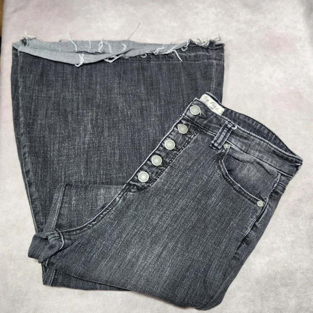 Free People We The Free Just Float On Flare Jeans Black High Rise Button Fly 32